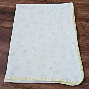 VTG Baby Dior Infant Blanket Sheep Lamb Cotton Yellow Satin Edge 2 ply 28 x 33